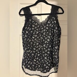 Floral Lace Trim Black Top